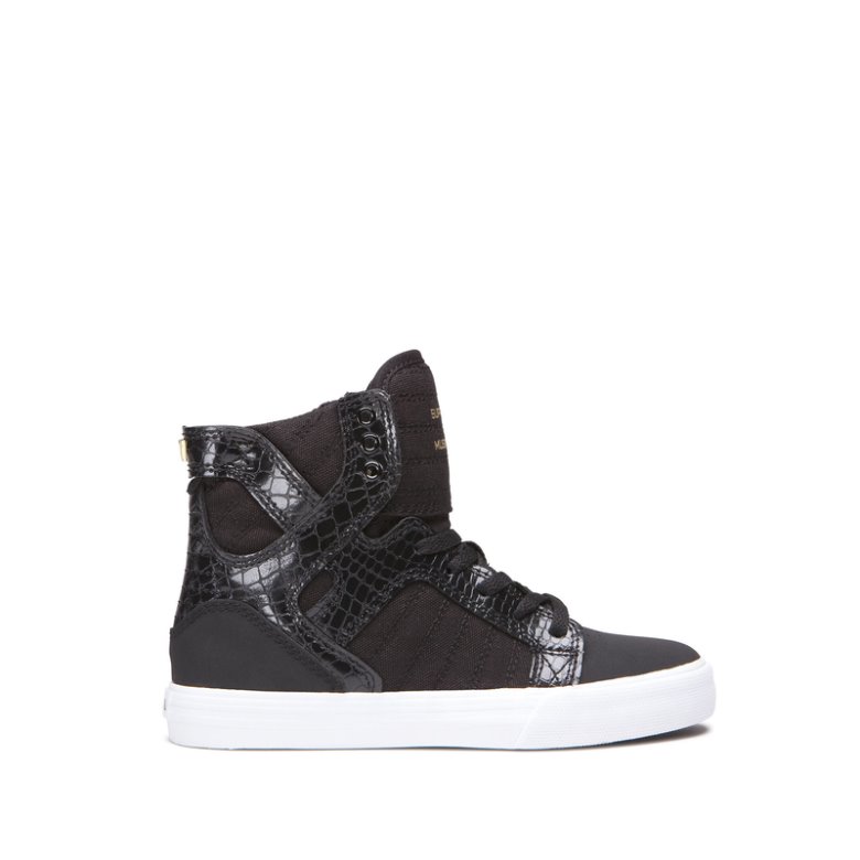 Supra Høye Skytop Lær Sko Barn Svarte Hvite | UFXM1TH