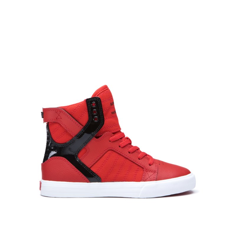 Supra Høye Skytop Sko Barn Rød Svarte | EAR8CSG