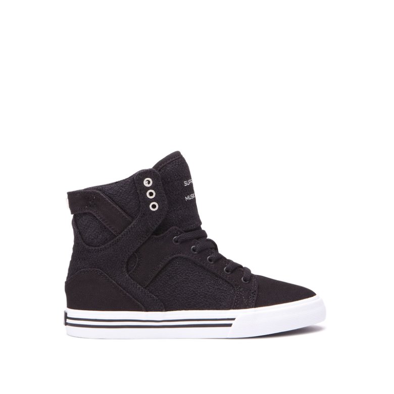 Supra Høye Skytop Sko Barn Svarte Hvite | 7P4XLGR