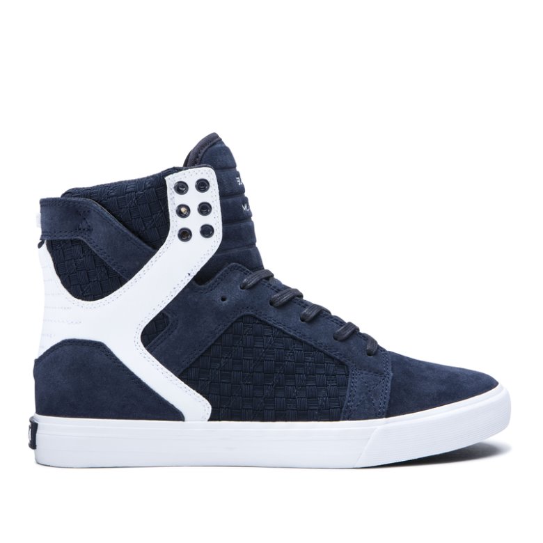 Supra Høye Skytop Sko Dame Marineblå Hvite | WG28YEY