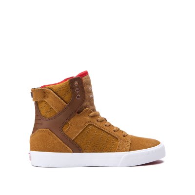 Supra Høye Skytop Sko Barn Brune Hvite | 2HWMOPL