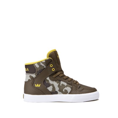 Supra Høye Vaider Sko Barn Olivengrønne Camouflage Grønn Hvite | 9T408OW